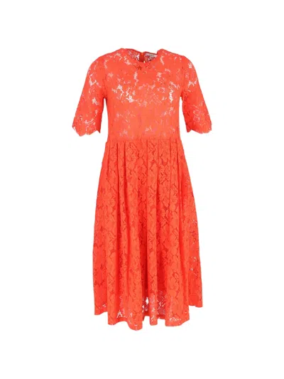 Pre-owned Ganni Lace Detailed Midi Dress In Red