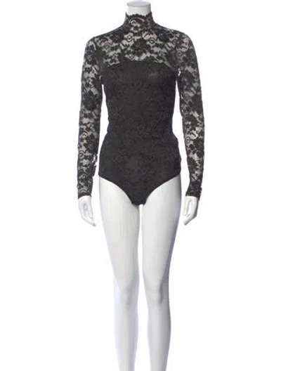 Pre-owned Ganni Lace Lace Pattern Bodysuit In Grey