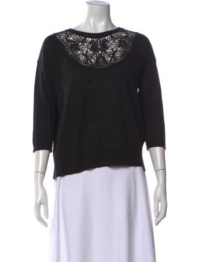 Pre-owned Ganni Lace Pattern Crew Neck Sweater In Black