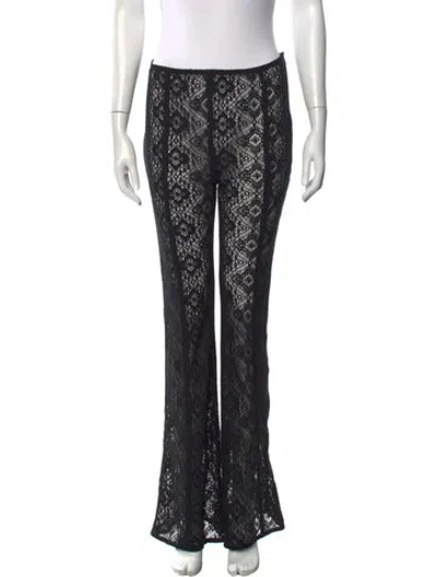Pre-owned Ganni Lace Pattern Flared Pants In Black