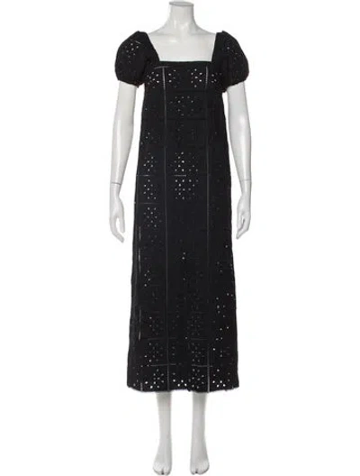 Pre-owned Ganni Lace Pattern Long Dress In Black