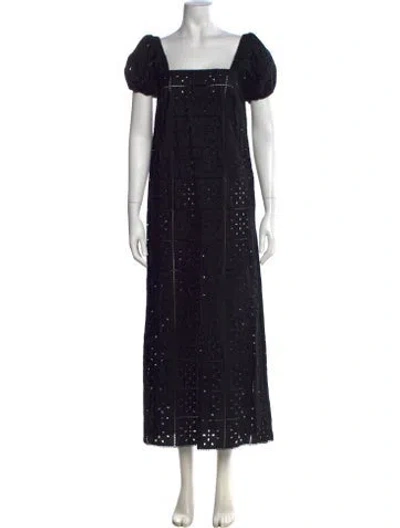 Pre-owned Ganni Lace Pattern Long Dress In Black