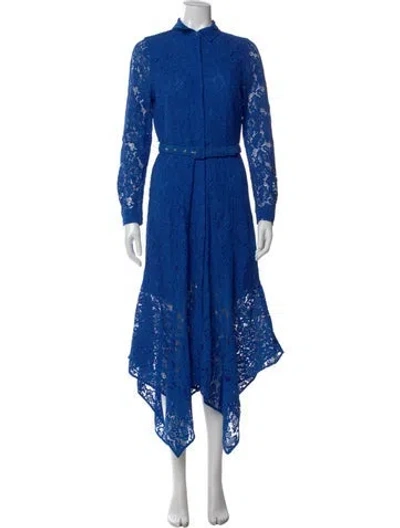 Pre-owned Ganni Lace Pattern Long Dress In Blue