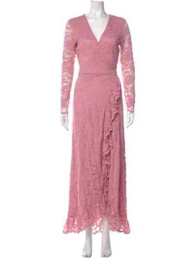 Pre-owned Ganni Lace Pattern Long Dress In Pink