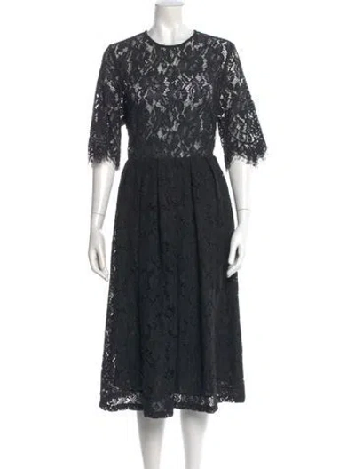 Pre-owned Ganni Lace Pattern Midi Length Dress In Black