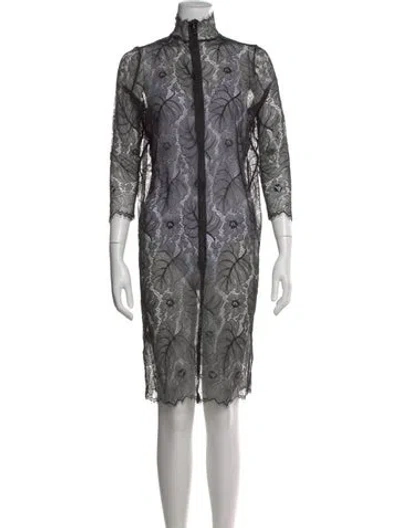 Pre-owned Ganni Lace Pattern Midi Length Dress In Black