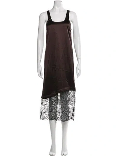 Pre-owned Ganni Lace Pattern Midi Length Dress In Brown