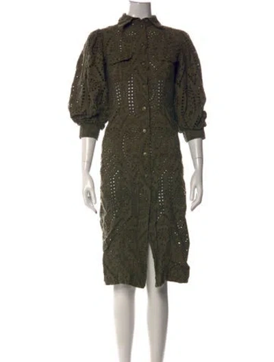 Pre-owned Ganni Lace Pattern Midi Length Dress In Green