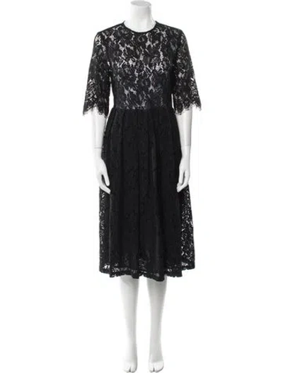 Pre-owned Ganni Lace Pattern Midi Length Dress W/ Tags In Black