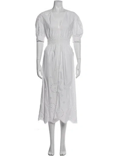 Pre-owned Ganni Lace Pattern Midi Length Dress In White