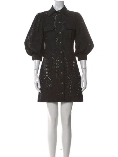 Pre-owned Ganni Lace Pattern Mini Dress In Black
