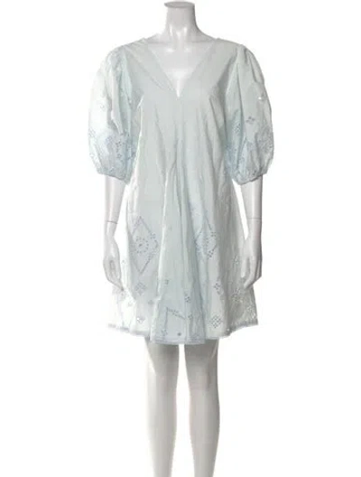 Pre-owned Ganni Lace Pattern Mini Dress In Blue