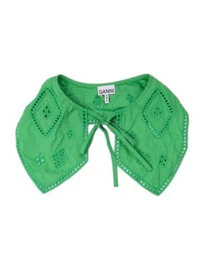 Pre-owned Ganni Lace Pattern Scarf In Green