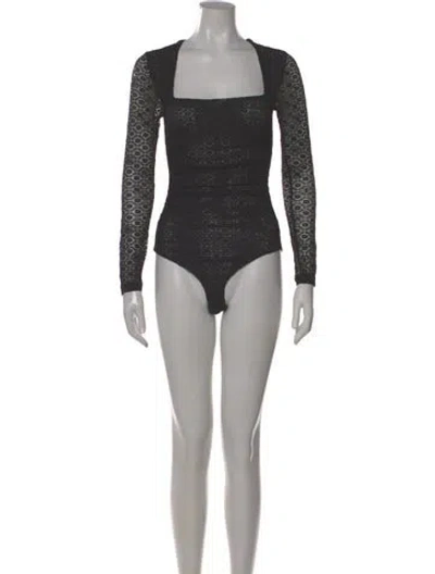 Pre-owned Ganni Lace Pattern Square Neckline Bodysuit In Green