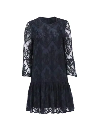 Pre-owned Ganni Lace Ruffled Embroidered Mini Dress In Blue