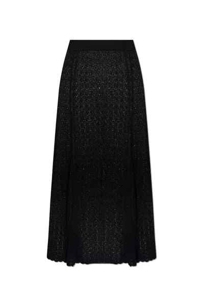 Ganni Crochet-knit Midi Skirt In Black