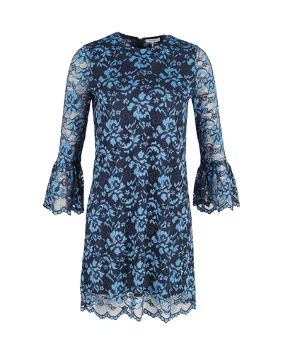Ganni Lace Sleeve Floral Dress In Blue Polyester