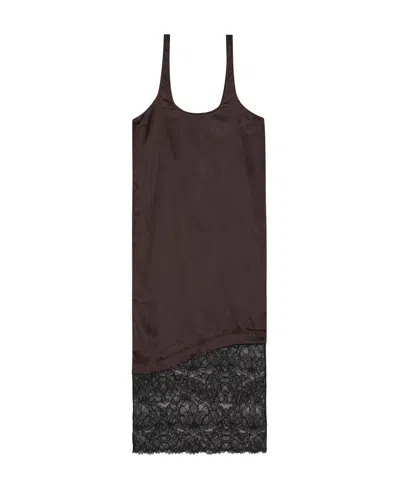 Ganni Lace-trimmed Sleeveless Midi Dress In Brown