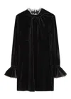 Ganni Womens Bow-trim A-line Velvet Stretch Recycled-polyester Mini Dress Black In Black