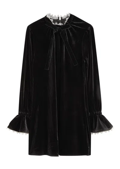 GANNI GANNI LACE-TRIMMED VELVET MINI DRESS