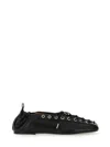 Ganni Black Lace-up Ballerinas With Metal Eyelets And Elasticized Ankle In Eco-leather Woman In Black