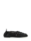 Ganni Black Lace-up Ballerinas With Metal Eyelets And Elasticized Ankle In Eco-leather Woman In Black