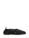 Ganni Eyelets Lace Up Ballerina Crinkle Oleatex In Black