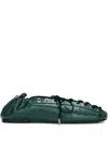 Ganni Lace-up Ballet Flats In Green