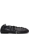 Ganni Black Lace-up Ballerinas With Metal Eyelets And Elasticized Ankle In Eco-leather Woman In Black