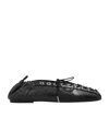 Ganni Eyelets Lace Up Ballerina Crinkle Oleatex In Black