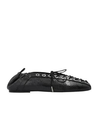 Ganni Lace-up Ballet Flats In Black