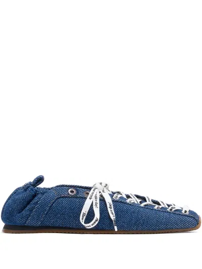 Ganni Lace-up Ballet Flats In Blue