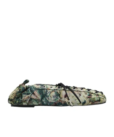 Ganni Lace-up Ballet Flats In Multi