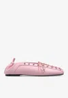 Ganni Lace-up Ballet Flats In Pink