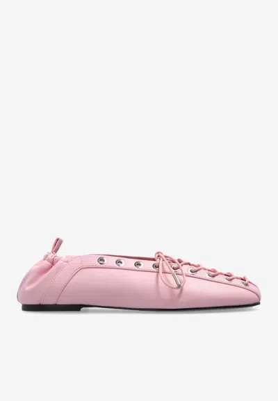 Ganni Lace-up Ballet Flats In Pink
