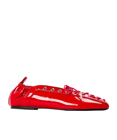 Ganni Lace Up Ballet Pumps In Red