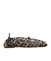 Ganni Brown Lace-up Ballerinas With Metal Eyelets And All-over Print In Fabric Woman In Black