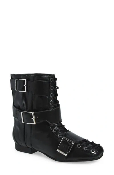 Ganni Lace-up Boot In Black