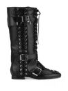 Ganni Black Crinkle Oleatex Lace-up High Boots In Black