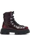 Ganni Chunky Sole Ankle Boots With Metal Eyelets In Burgundy