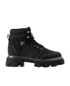 Ganni 50mm Recycled Fabric Hiking Boots In Black