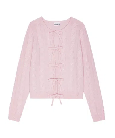 Ganni Lace-up Fastening Cardigan In Pink