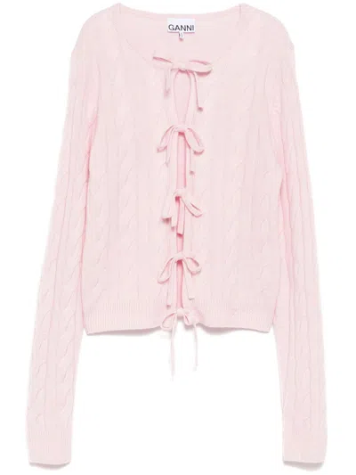 Ganni Lace-up Fastening Cardigan In Rosa