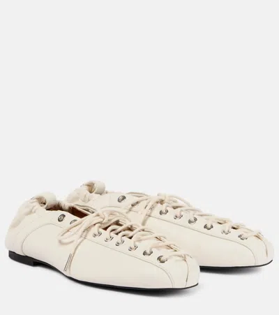 Ganni Round Toe Elasticated Ballerina Shoes In White
