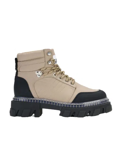 Ganni Lace-up Hiking Boots In Nude