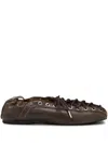 Ganni Khaki Oleatex Lace-up Ballerina Flats In Brown
