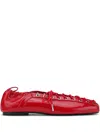 Ganni Red Lace-up Ballerina Flats In Red