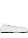 Ganni Lace-up Embellished Recycled Leather Ballet Flats In White