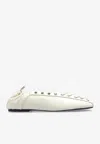 Ganni Lace-up Embellished Recycled Leather Ballet Flats In Neutral