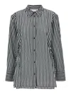 Ganni Stripe Cotton Shirt Black In Black